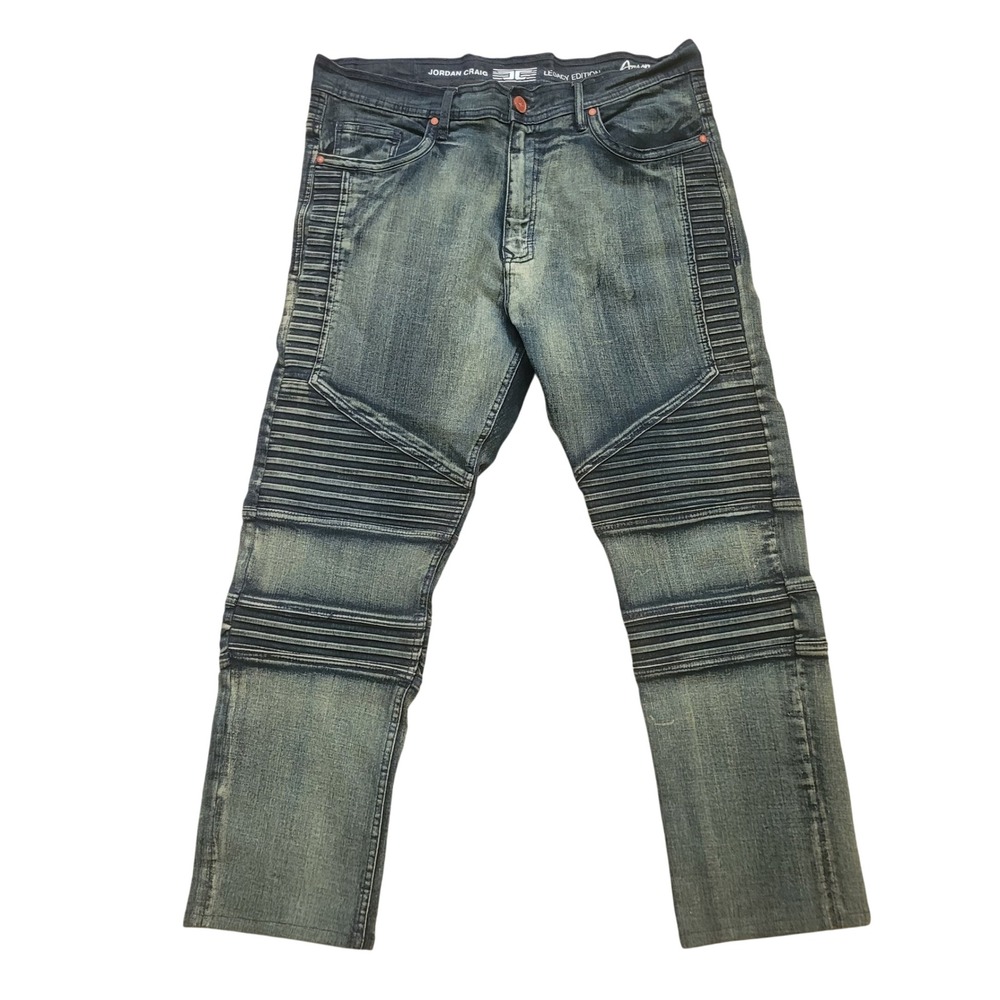 Jordan Craig Aaron Legacy Mens 38x34 Blue Moto‎ Biker Ribbed Jeans